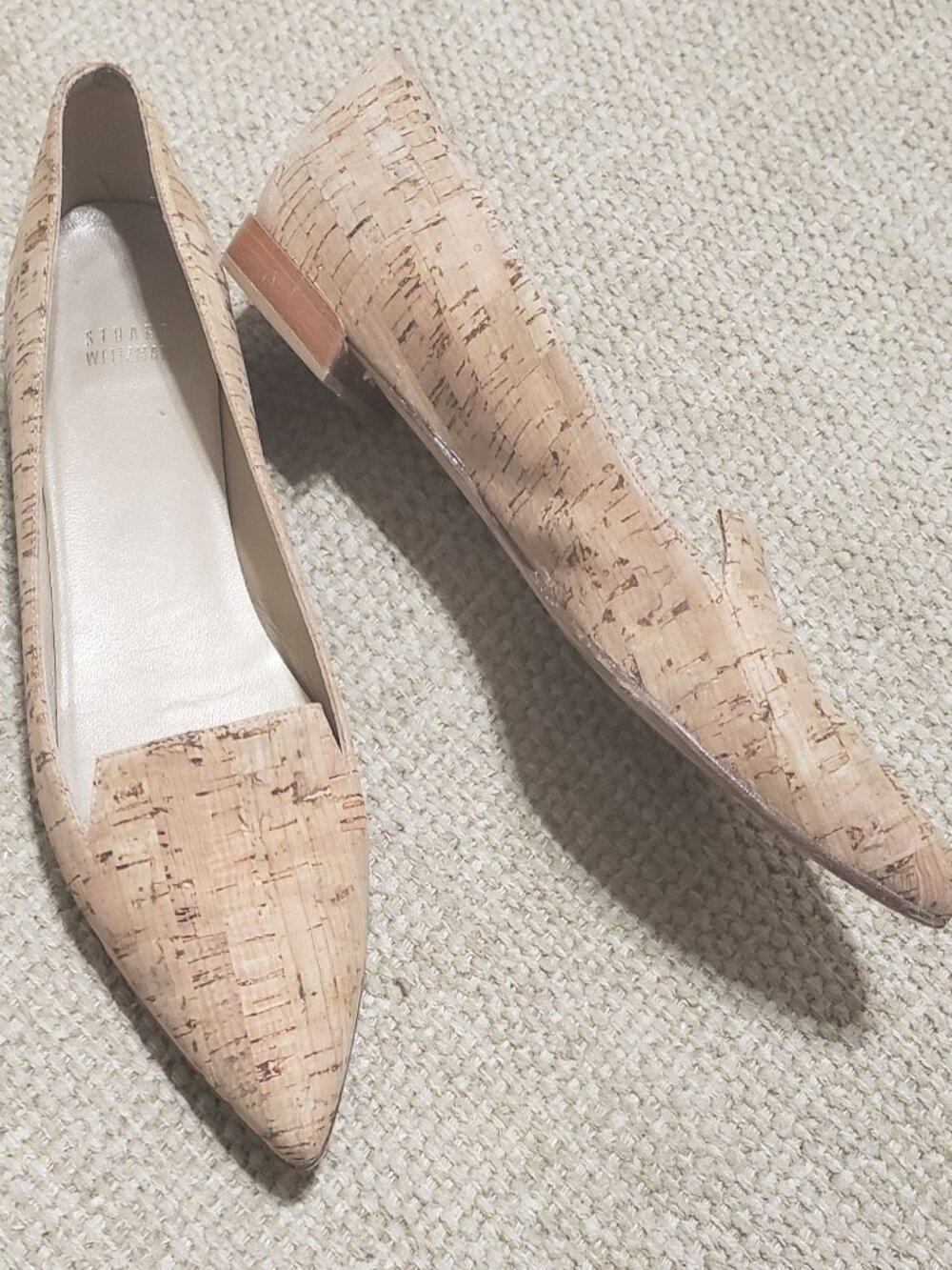 Stuart Weitzman Beige Cork with Gold Flecks Loafers